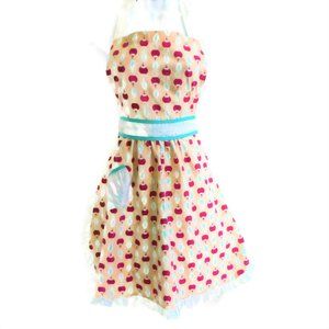 Porridge Anthropologie April Bib Tie Cherries Patch Pocket Ruffle Trim